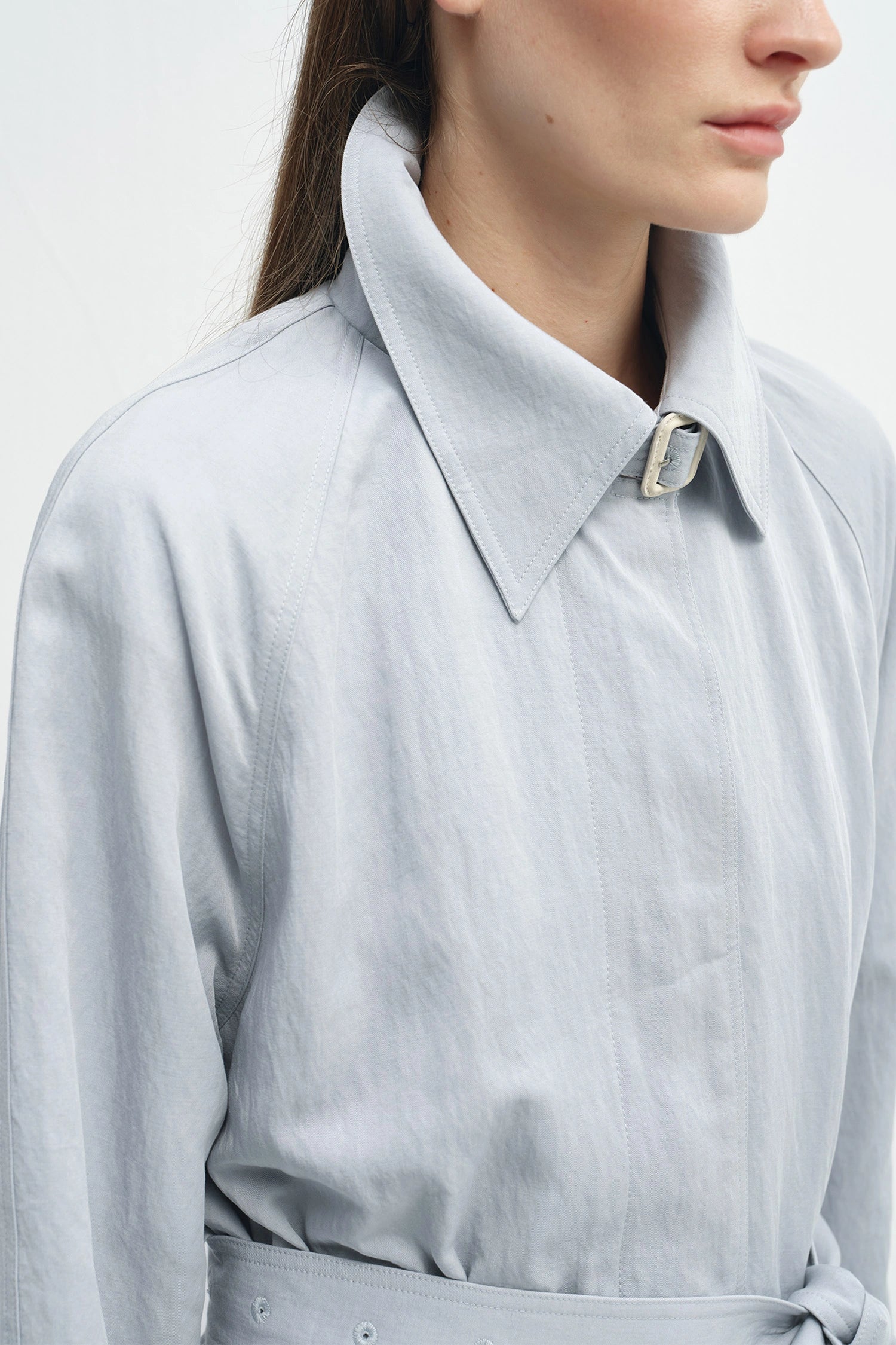 Nivé Belted Trench Coat Ash Blue