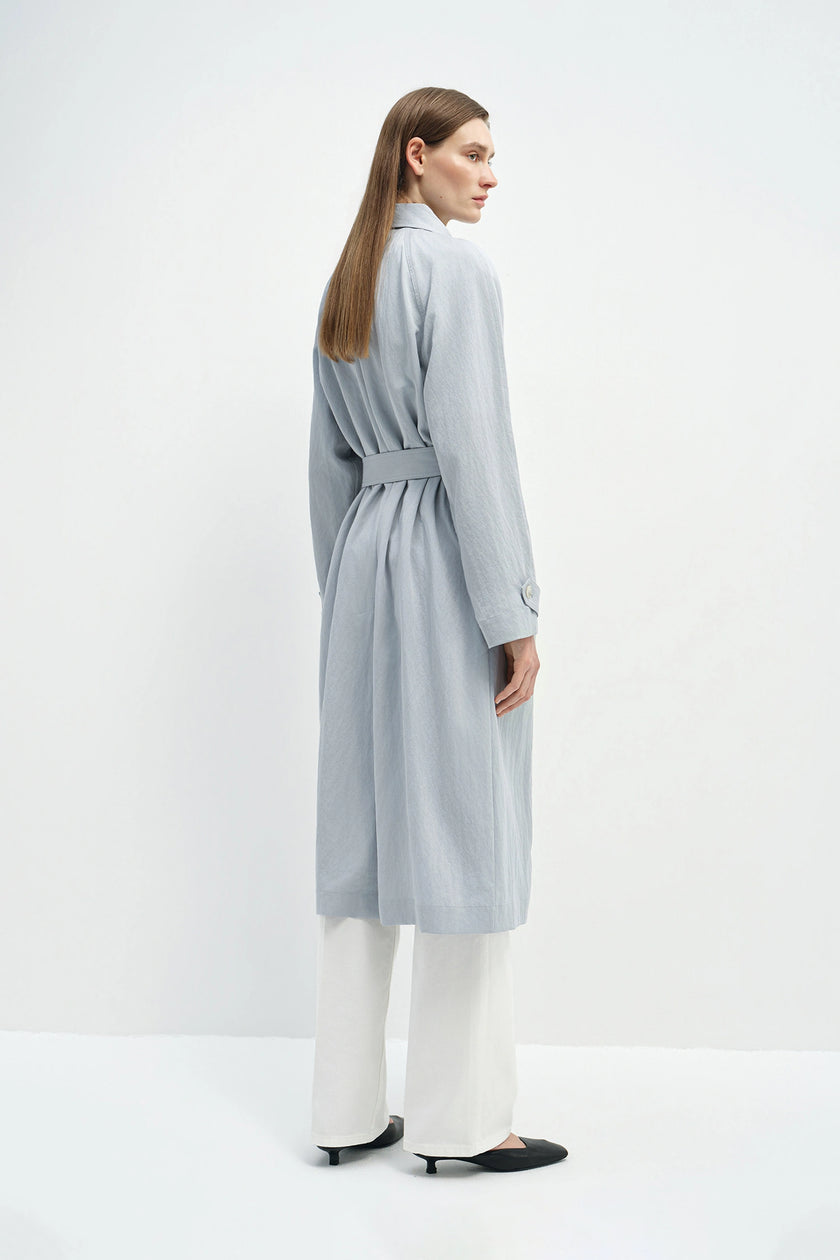 Nivé Belted Trench Coat Ash Blue