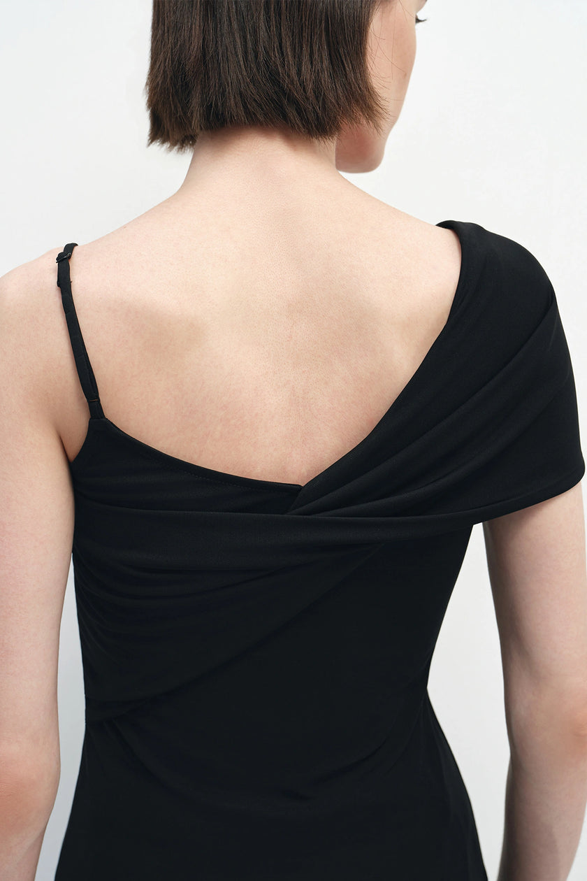 Iris Draped Shoulder Cami Top Black