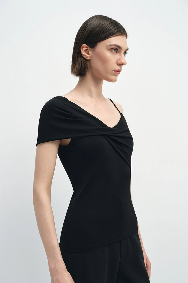 Iris Draped Shoulder Cami Top Black