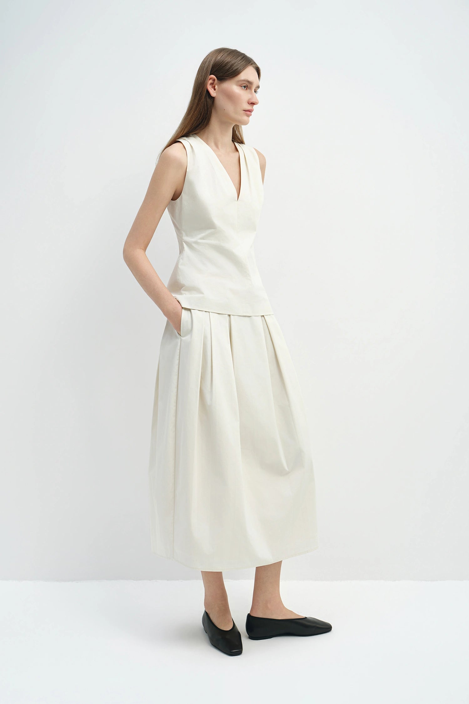 Sora V-Neck Top Egret