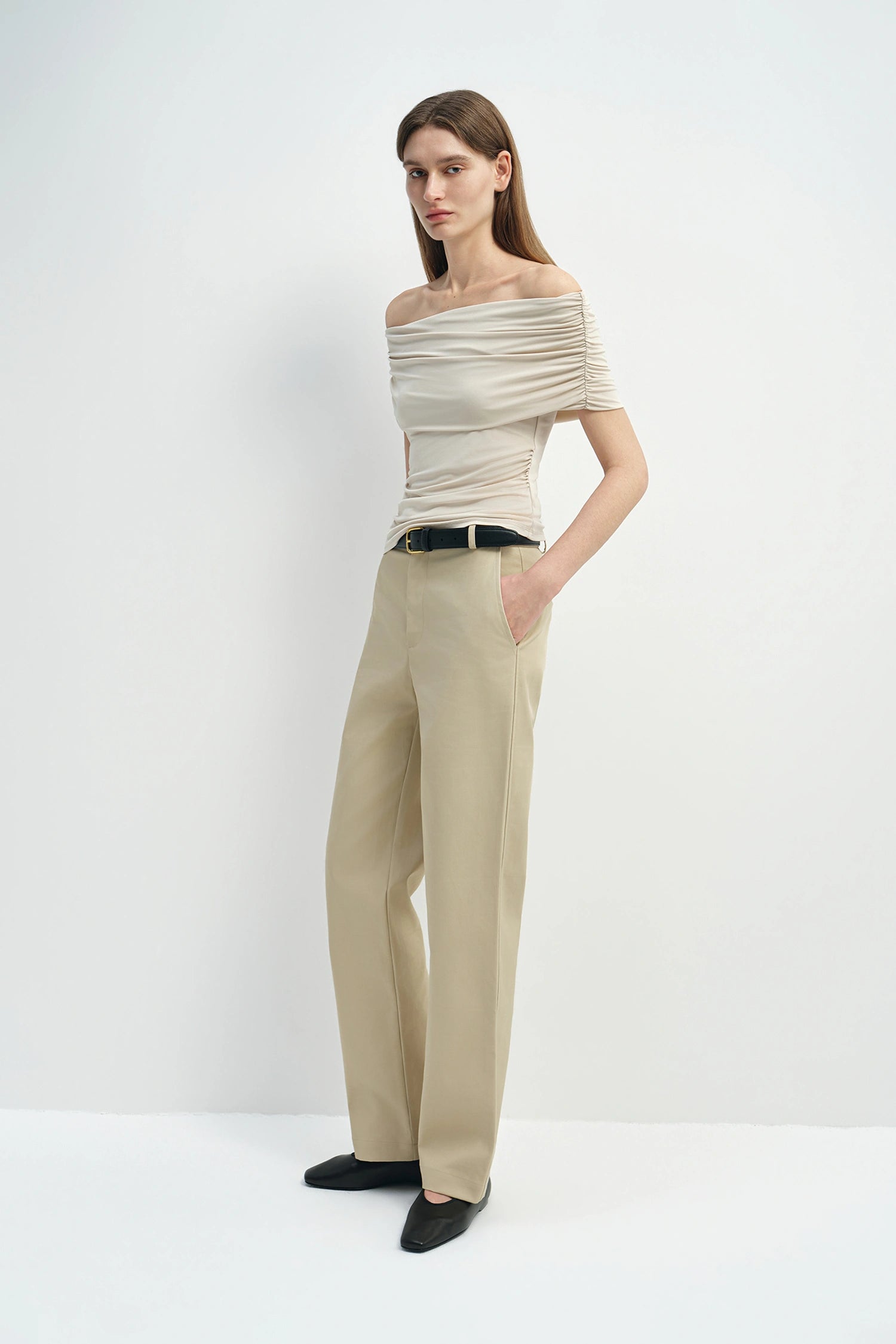 Sol Draped Off Shoulder Top Oat