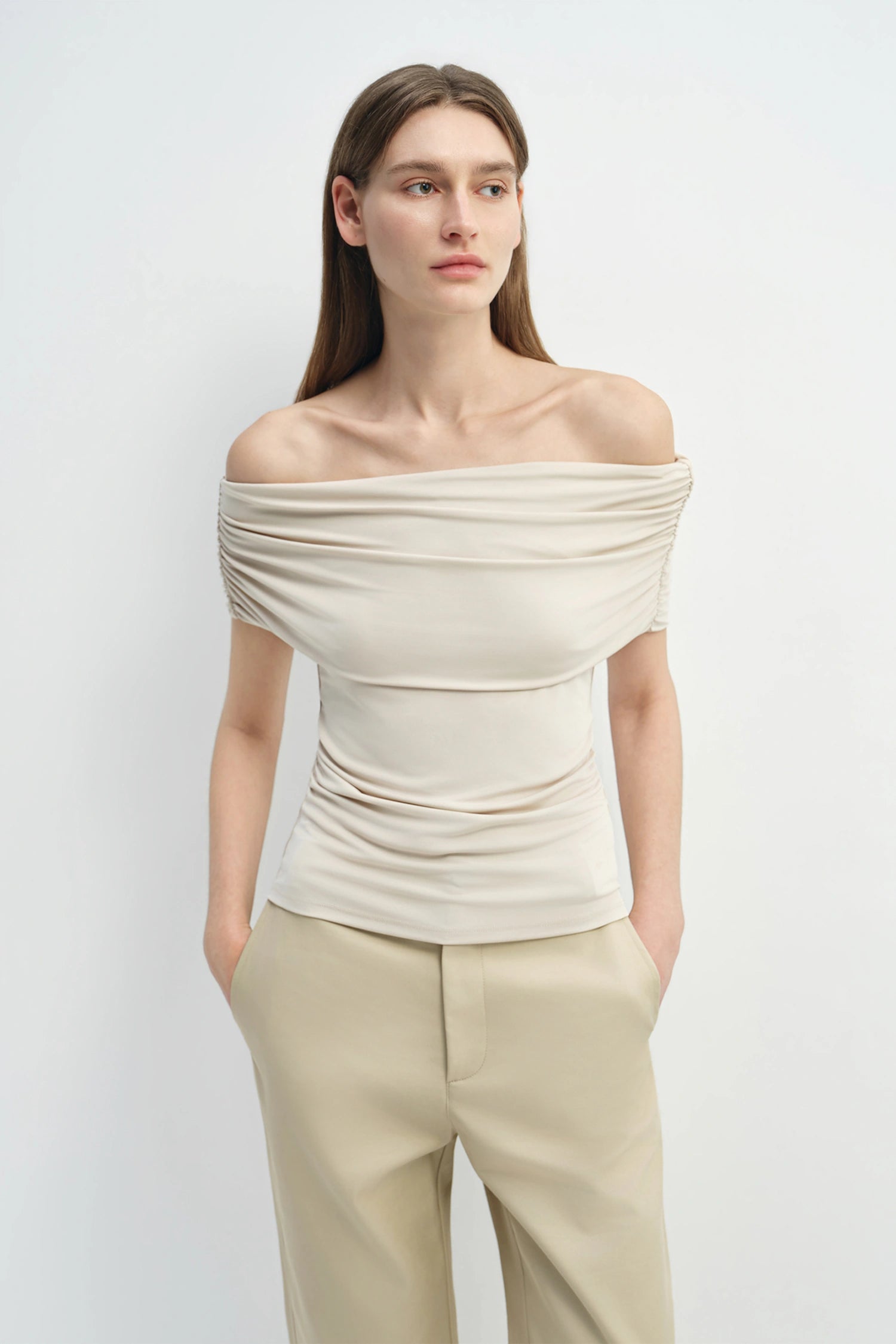 Sol Draped Off Shoulder Top Oat
