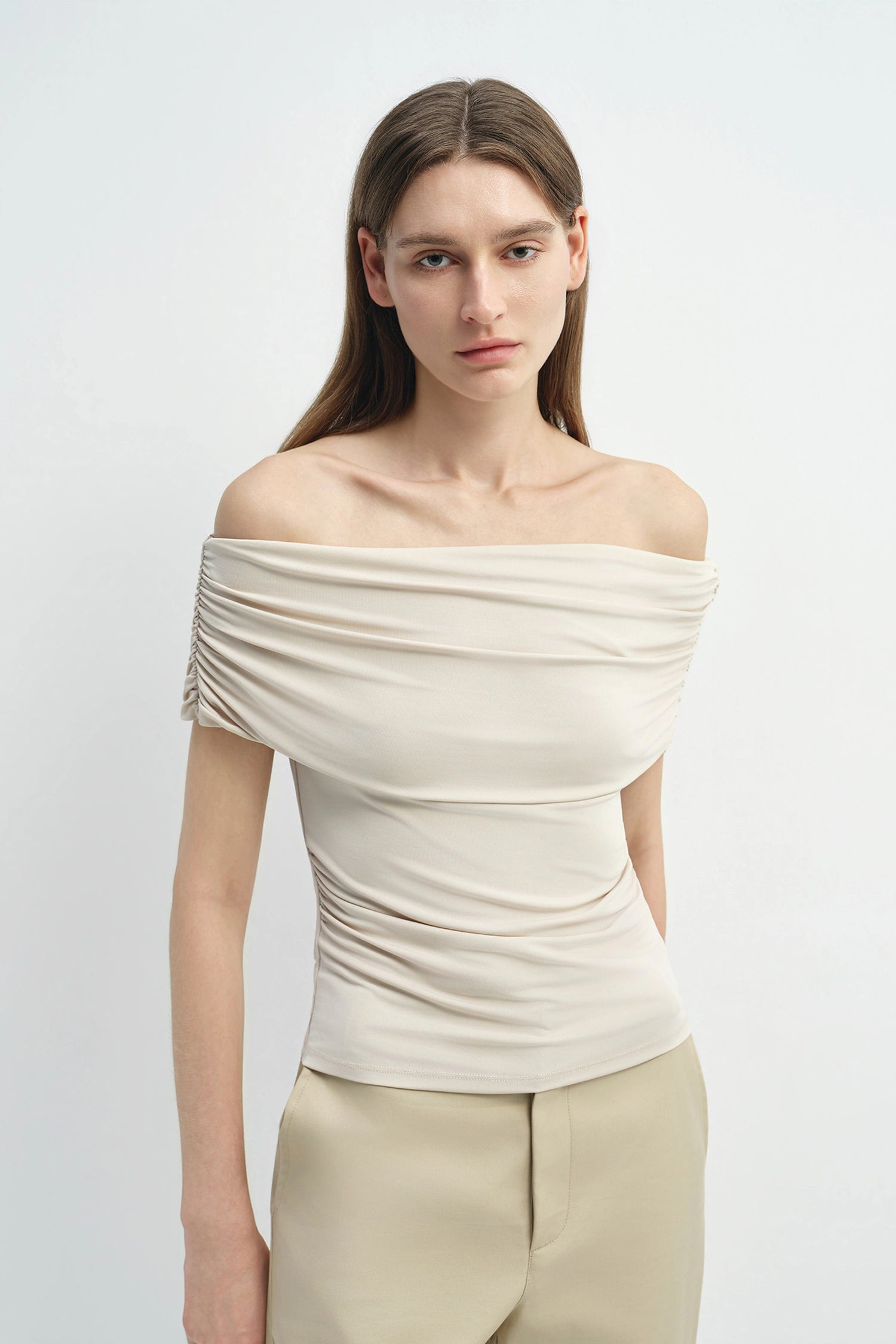 Sol Draped Off Shoulder Top Oat