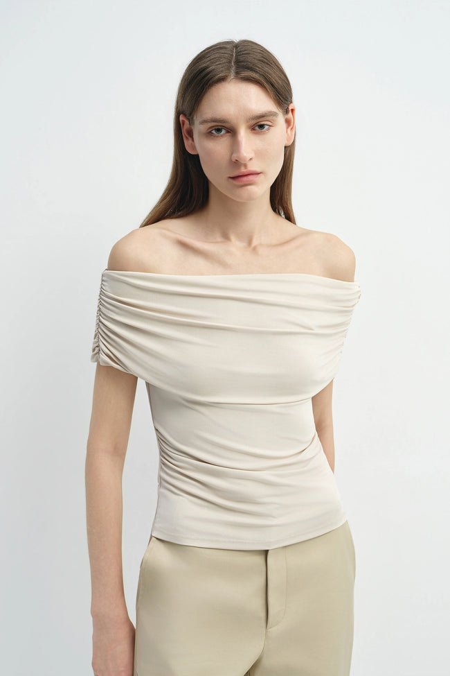 Sol Draped Off Shoulder Top Oat