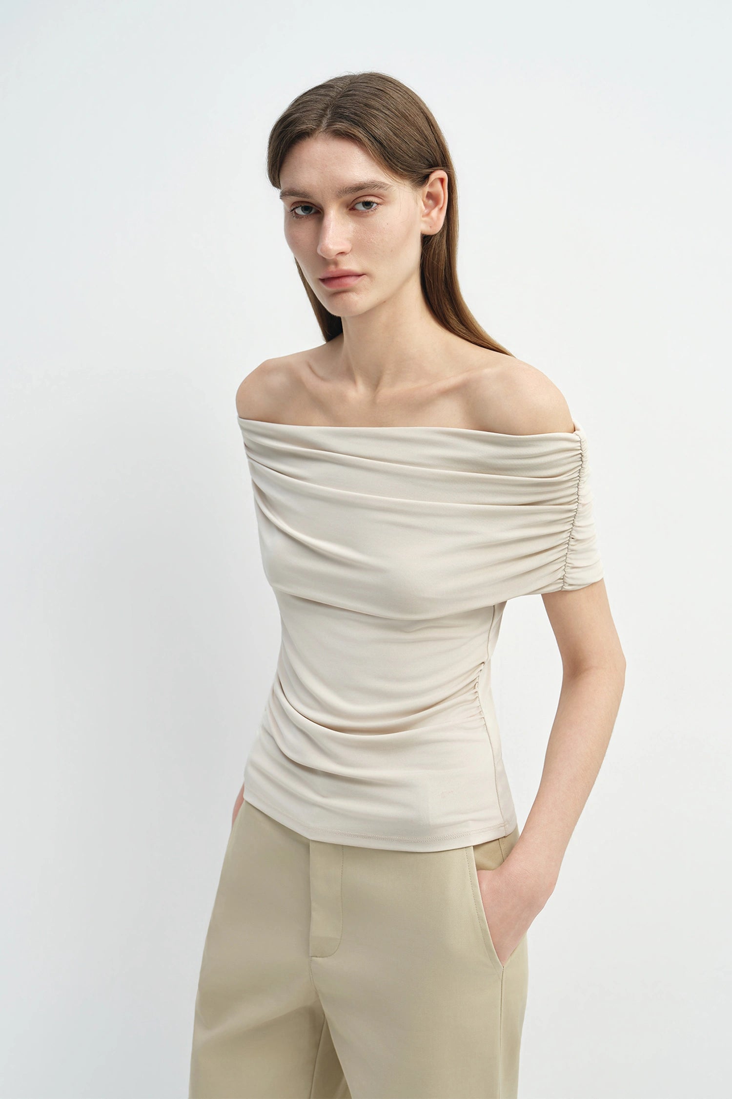 Sol Draped Off Shoulder Top Oat