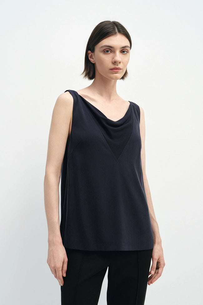Noémie Cowl Neck Top Navy