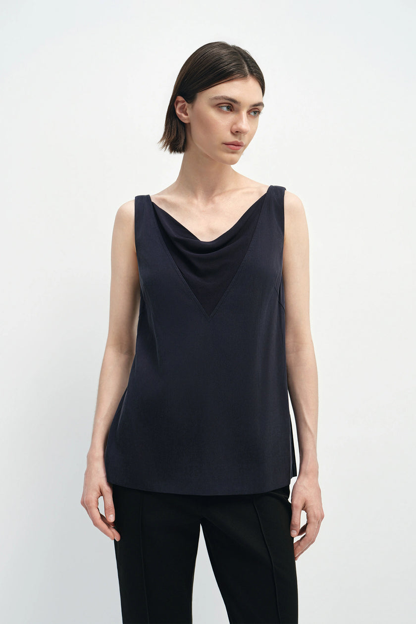 Noémie Cowl Neck Top Navy