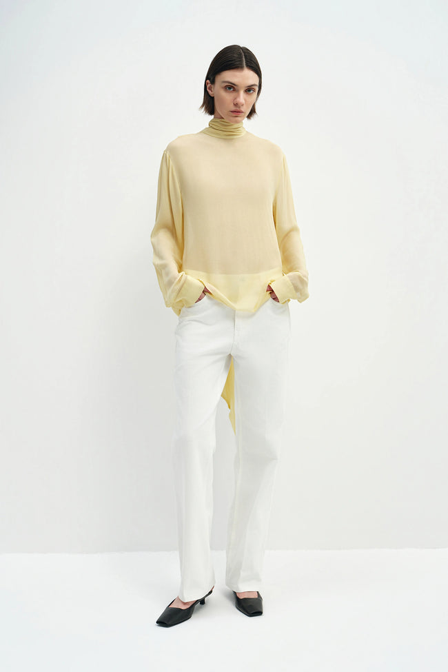 Celine Tie Neck Blouse Pale Yellow
