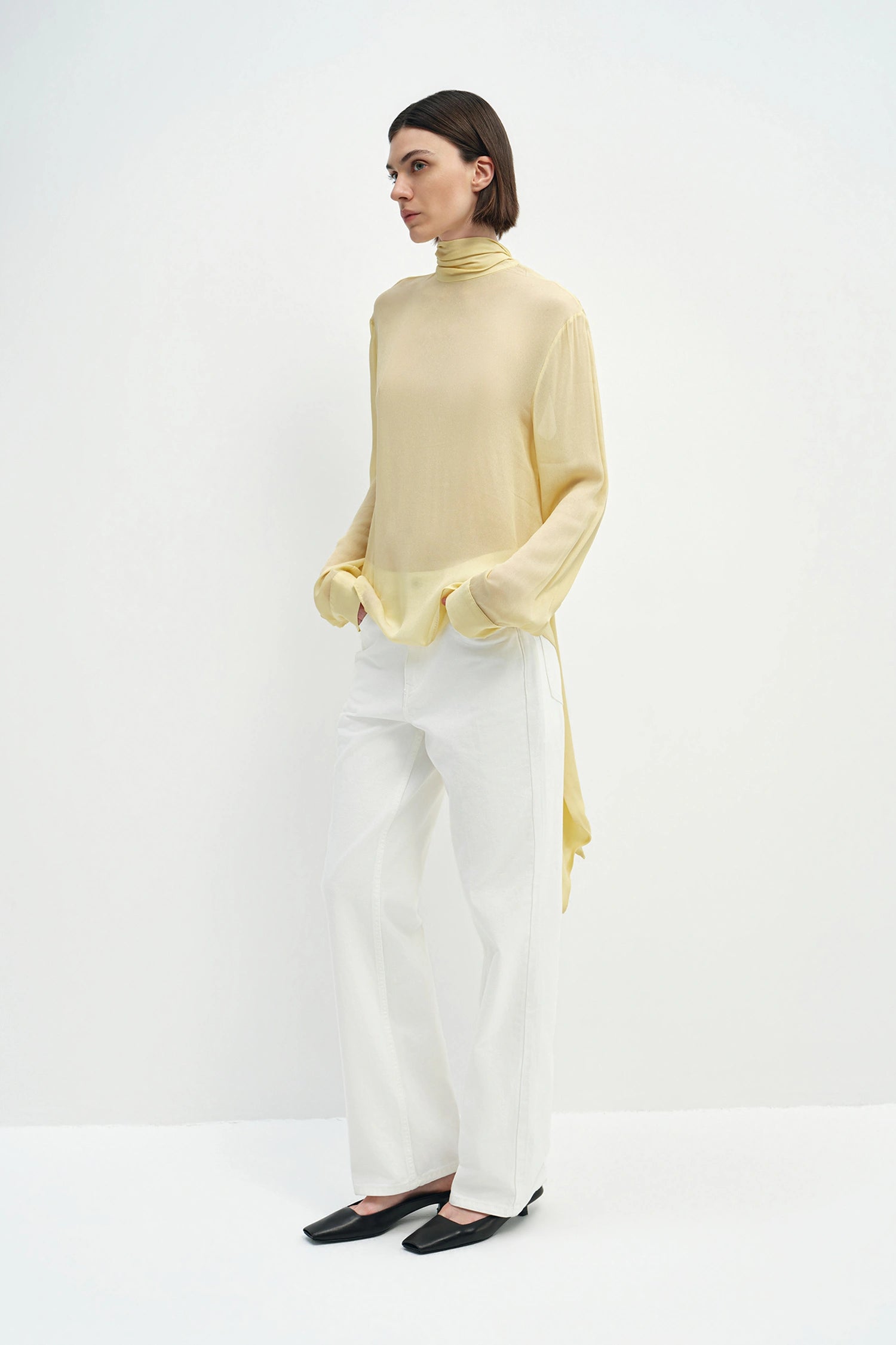 Celine Tie Neck Blouse Pale Yellow