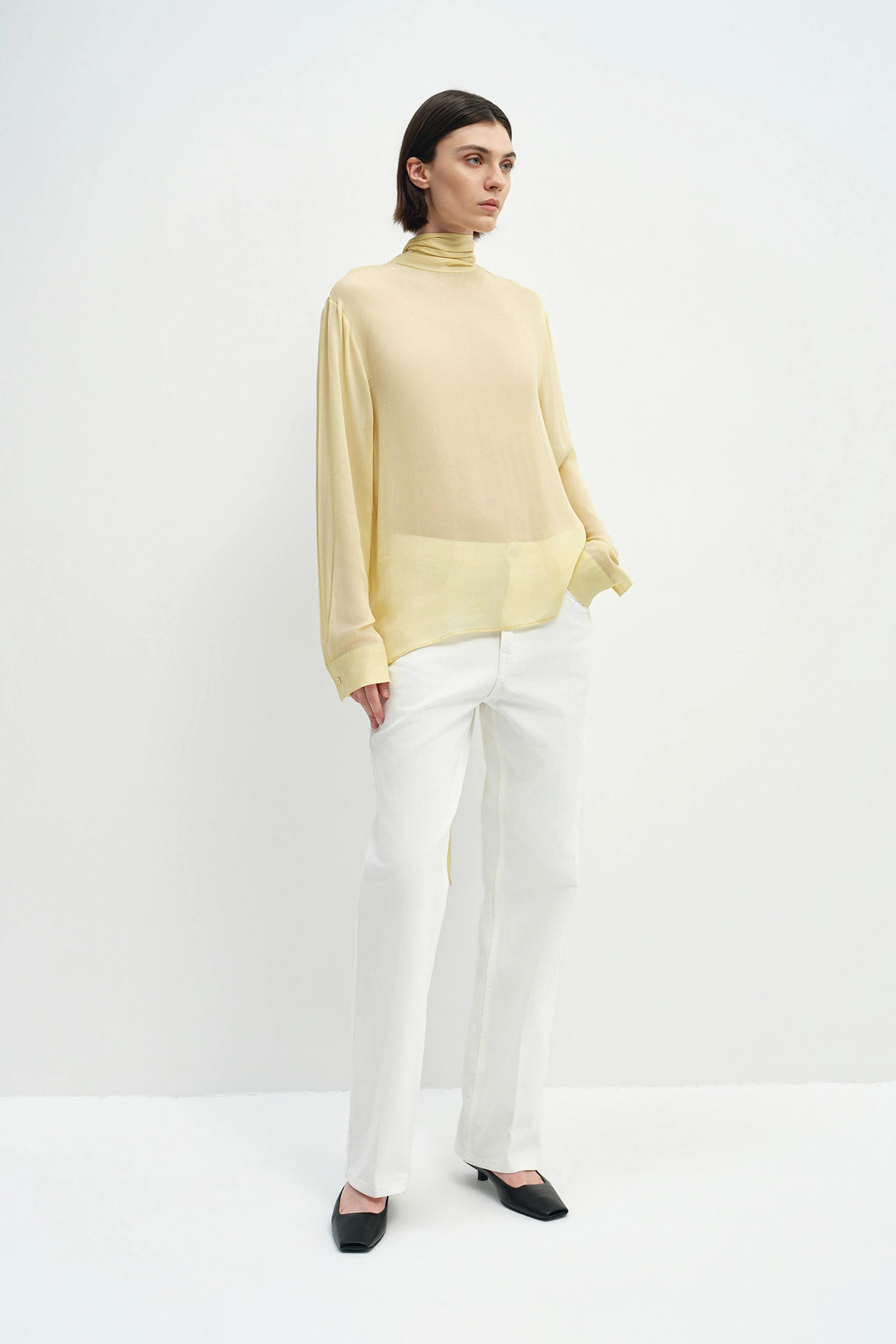 Celine Tie Neck Blouse Pale Yellow