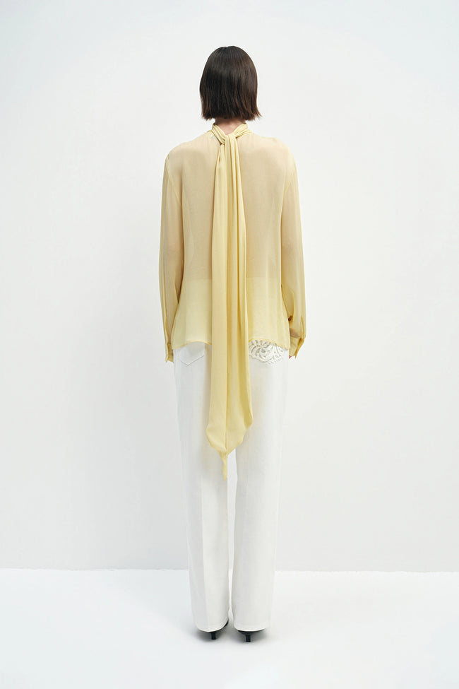 Celine Tie Neck Blouse Pale Yellow