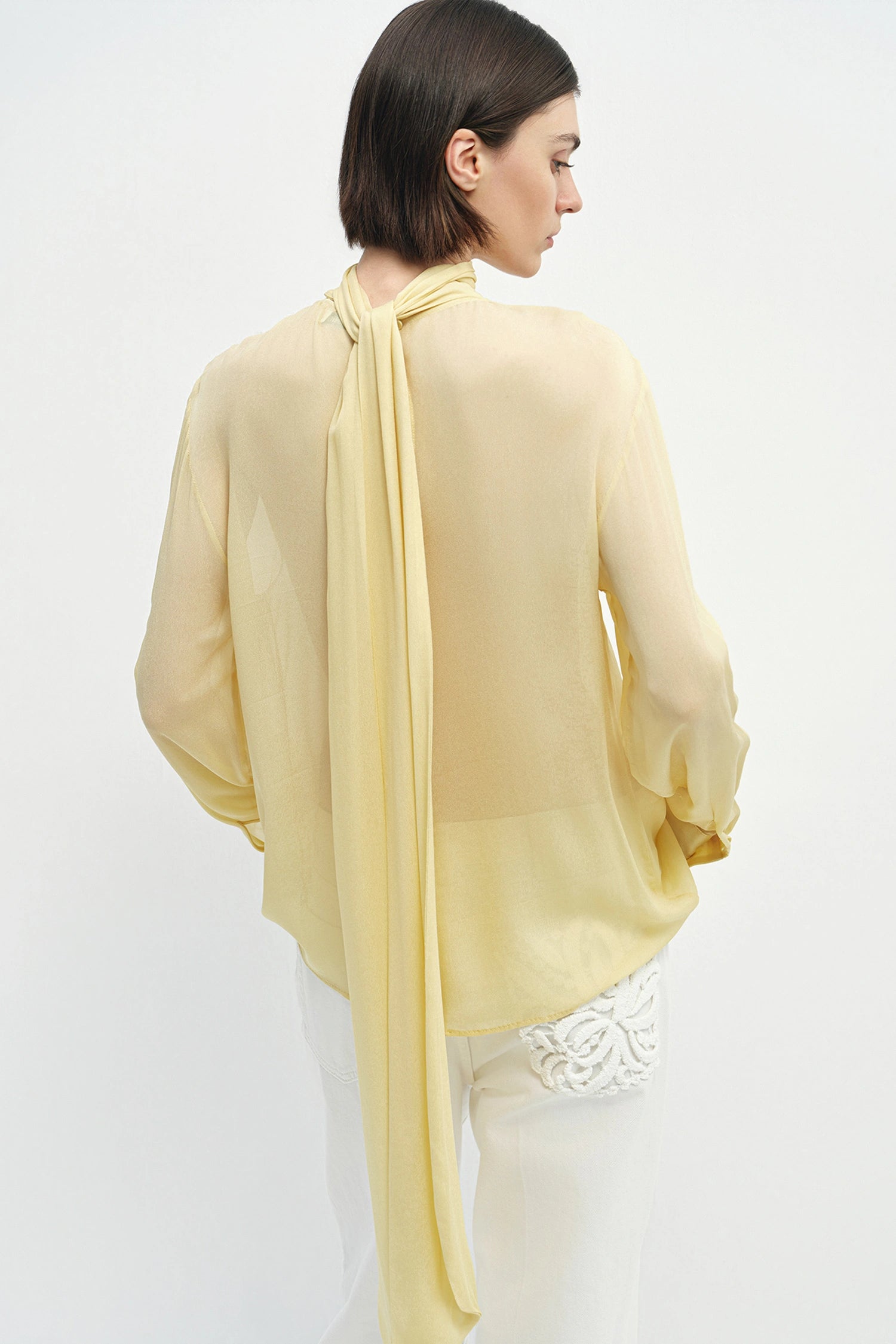 Celine Tie Neck Blouse Pale Yellow