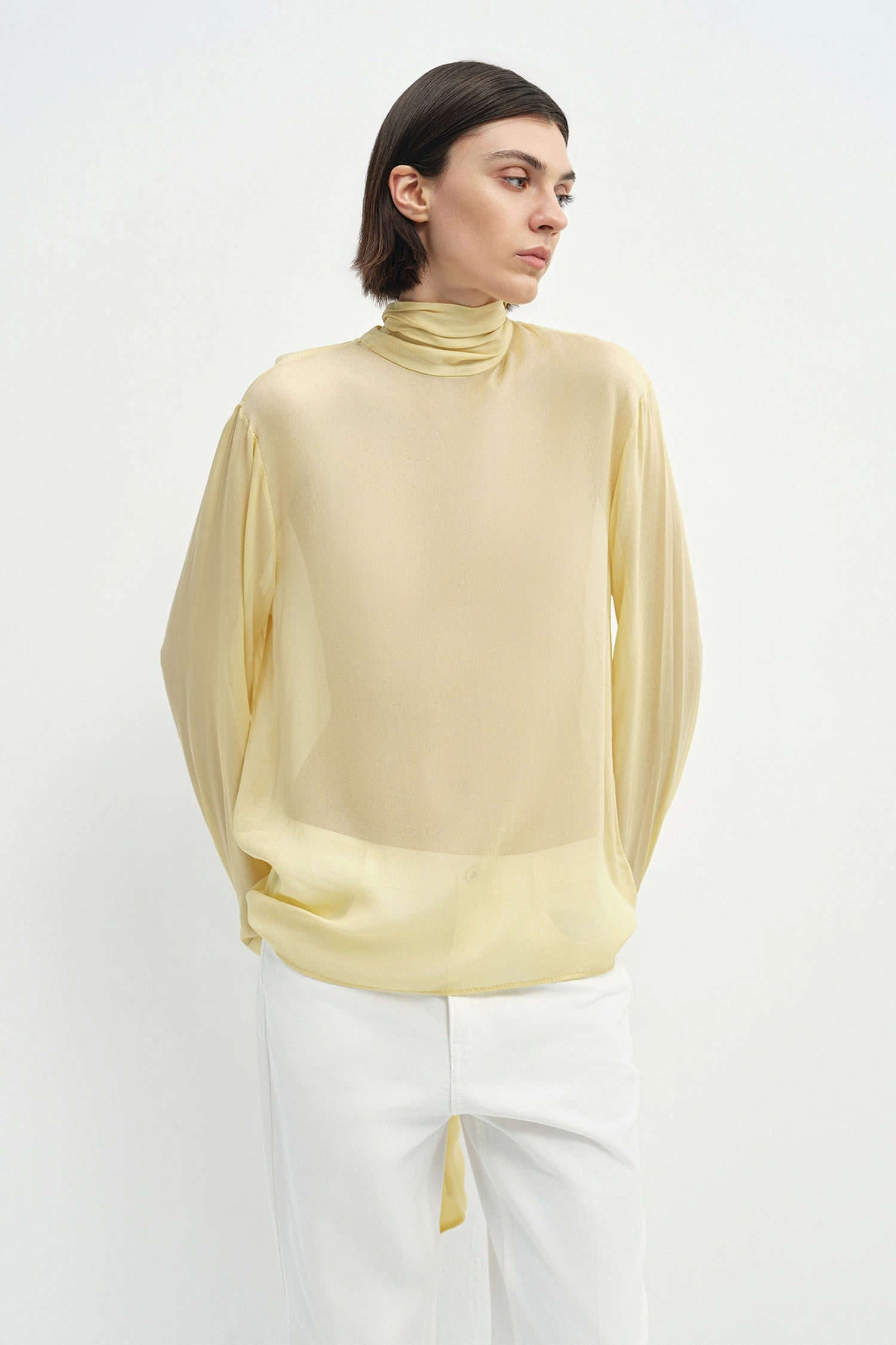 Celine Tie Neck Blouse Pale Yellow