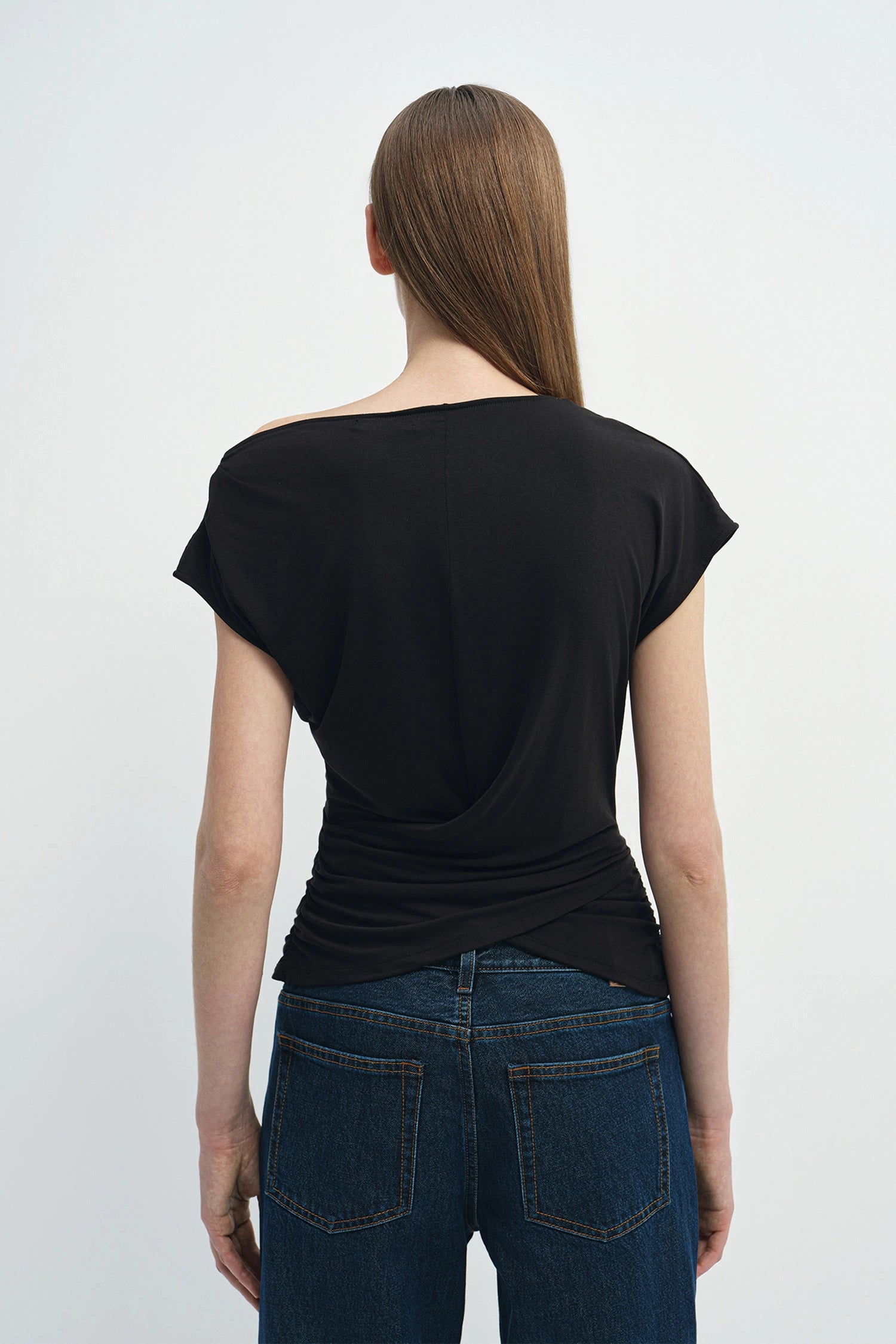 Brisa Side Shirred Draped Top Black