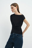 Brisa Side Shirred Draped Top Black