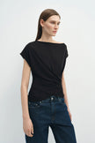 Brisa Side Shirred Draped Top Black
