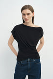 Brisa Side Shirred Draped Top Black