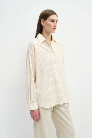 Odette Yarn Dye Stripe Shirt Creme