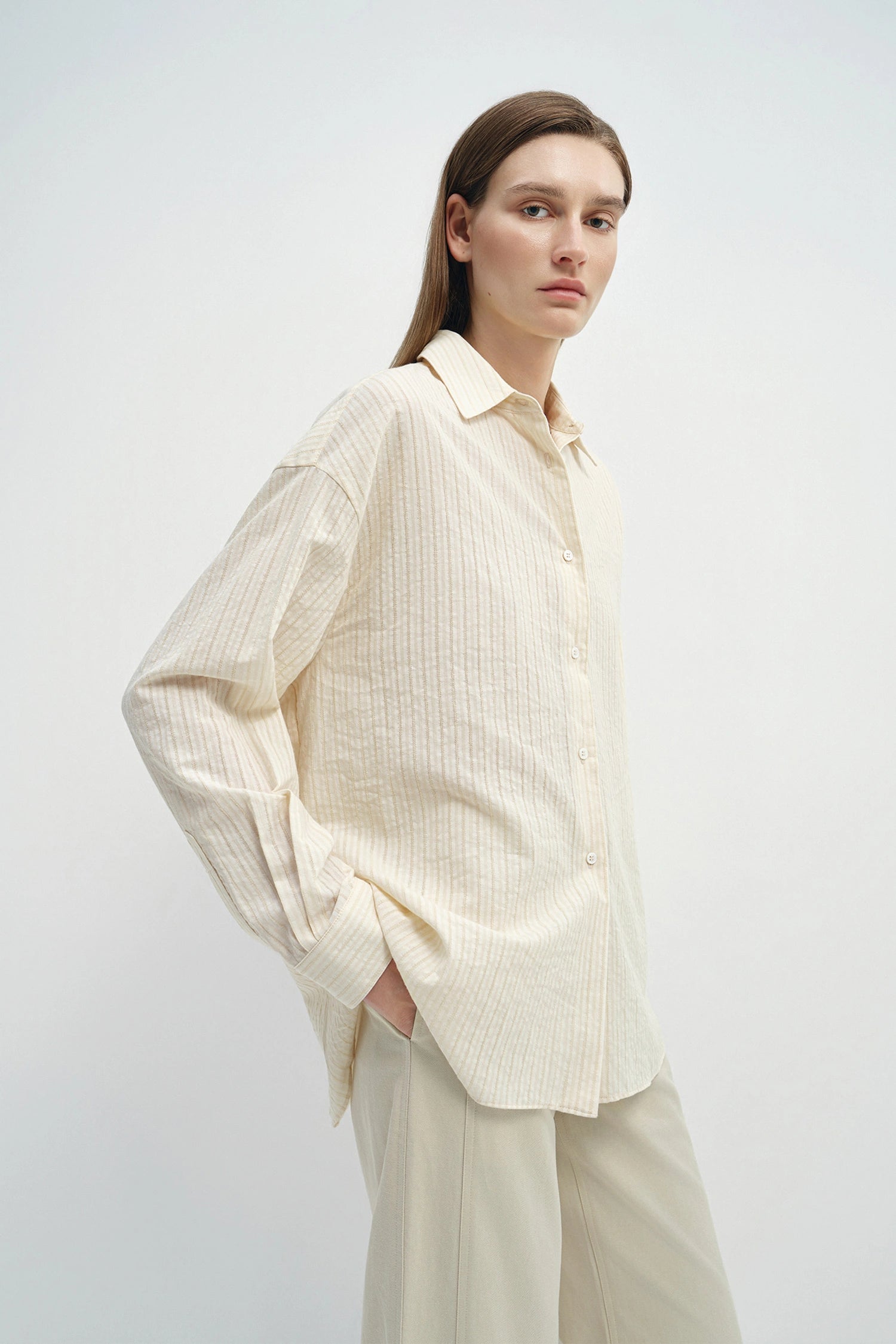 Odette Yarn Dye Stripe Shirt Creme