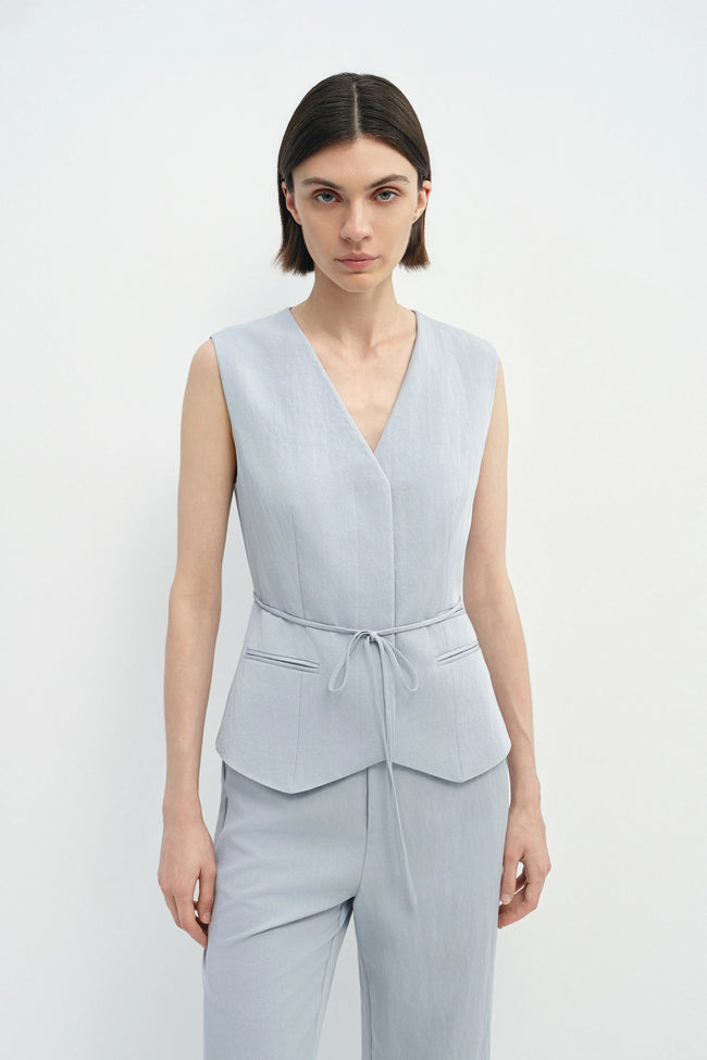 Élan Tie Waist Vest Ash Blue
