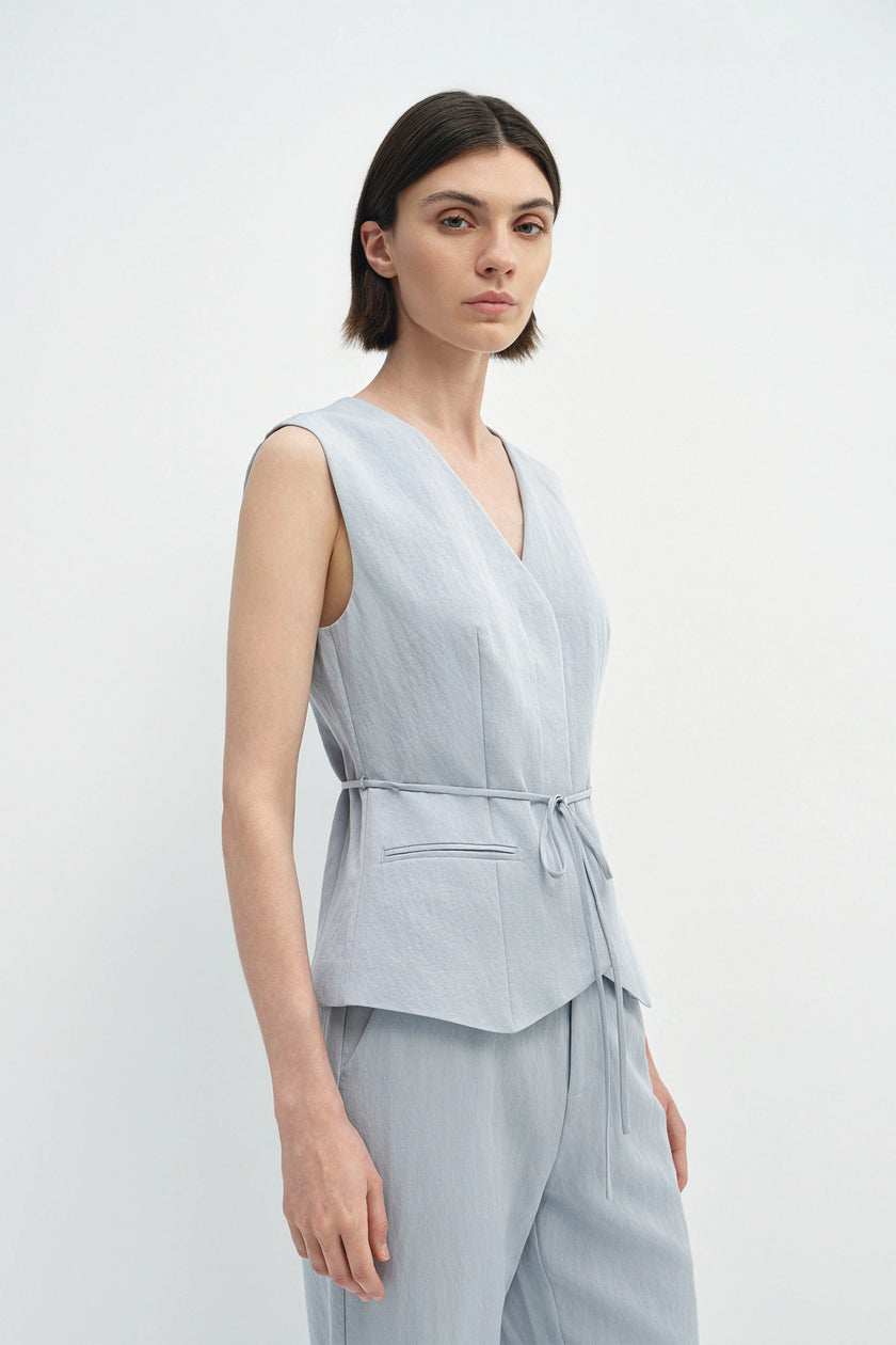 Élan Tie Waist Vest Ash Blue