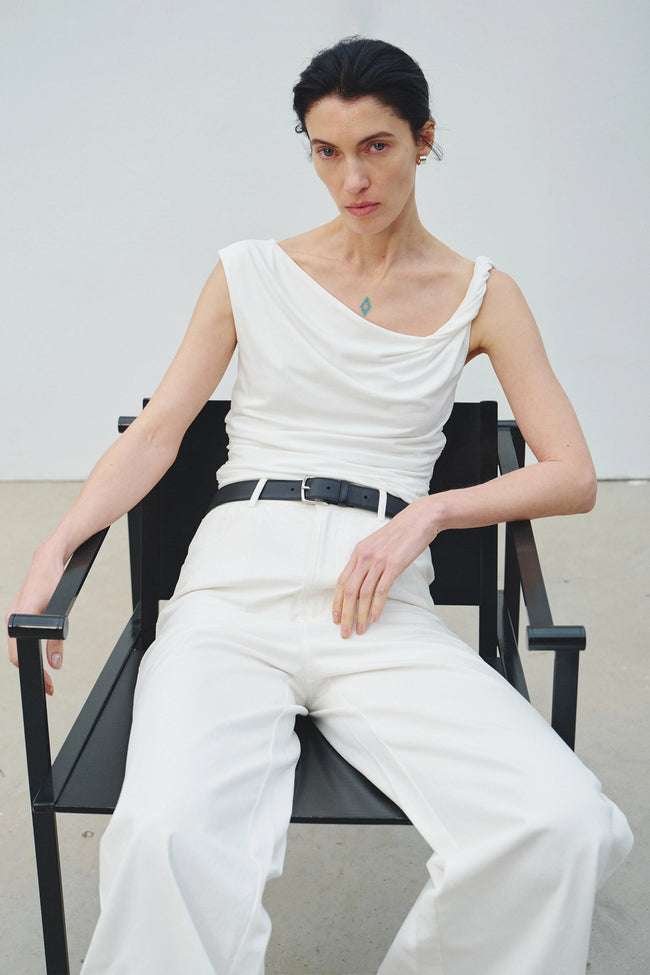 Eden Twist Shoulder Draped Top White