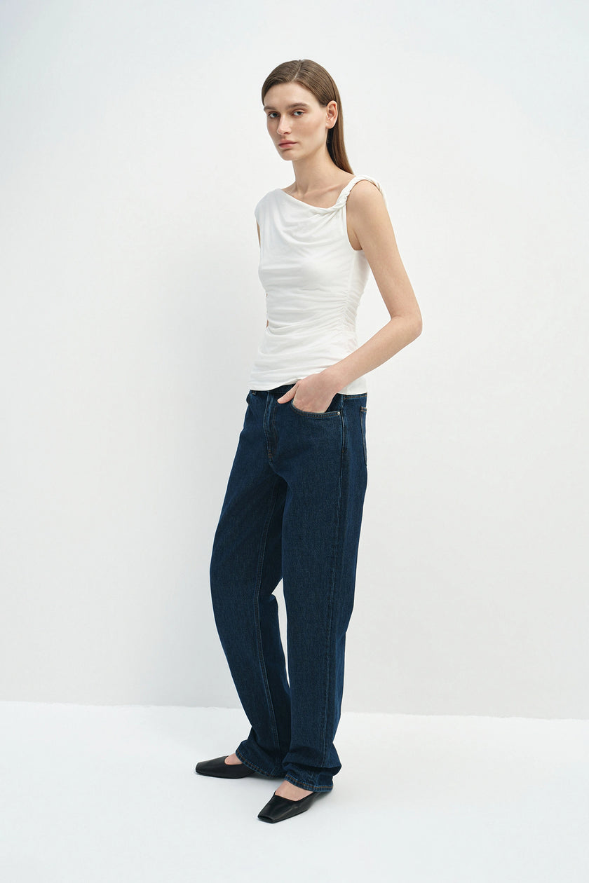 Eden Twist Shoulder Draped Top White