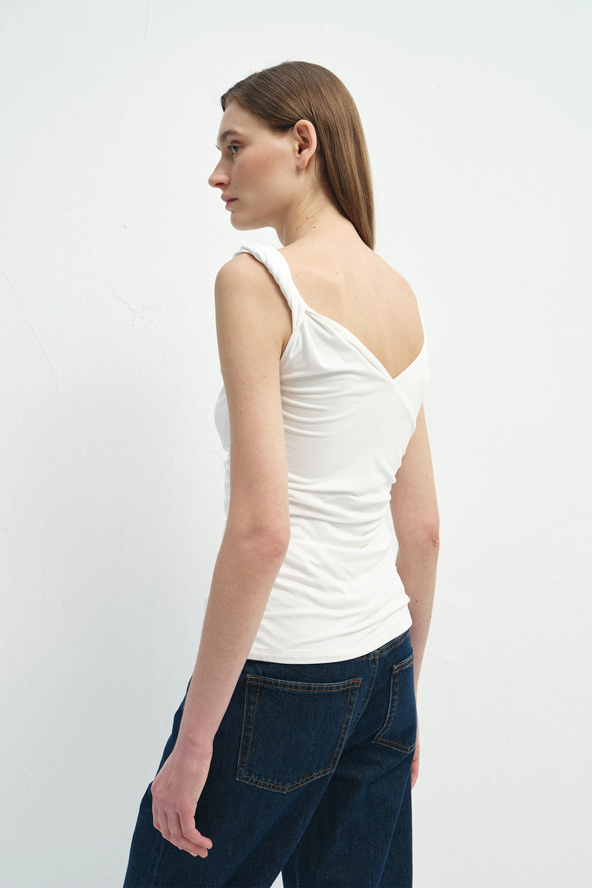 Eden Twist Shoulder Draped Top White