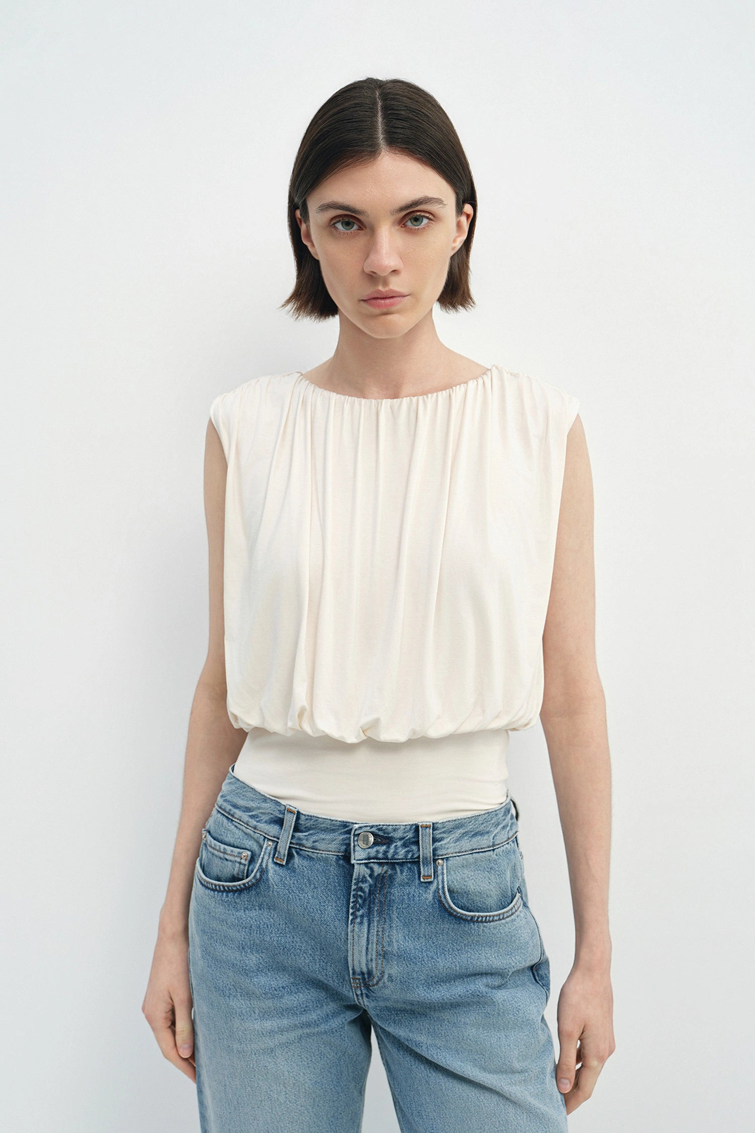 Muse Draped Jersey Top Egret