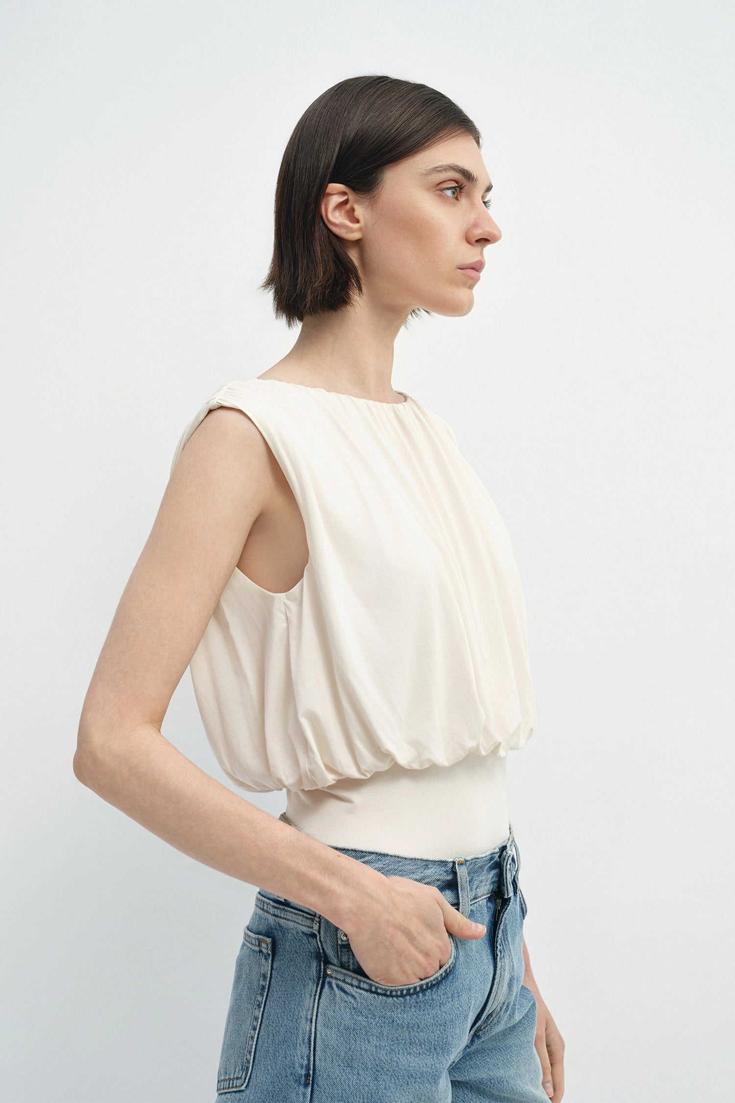 Muse Draped Jersey Top Egret