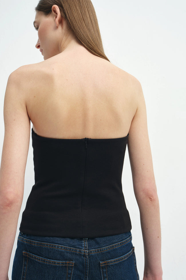 Demi Zip Back Bandeau Top Black