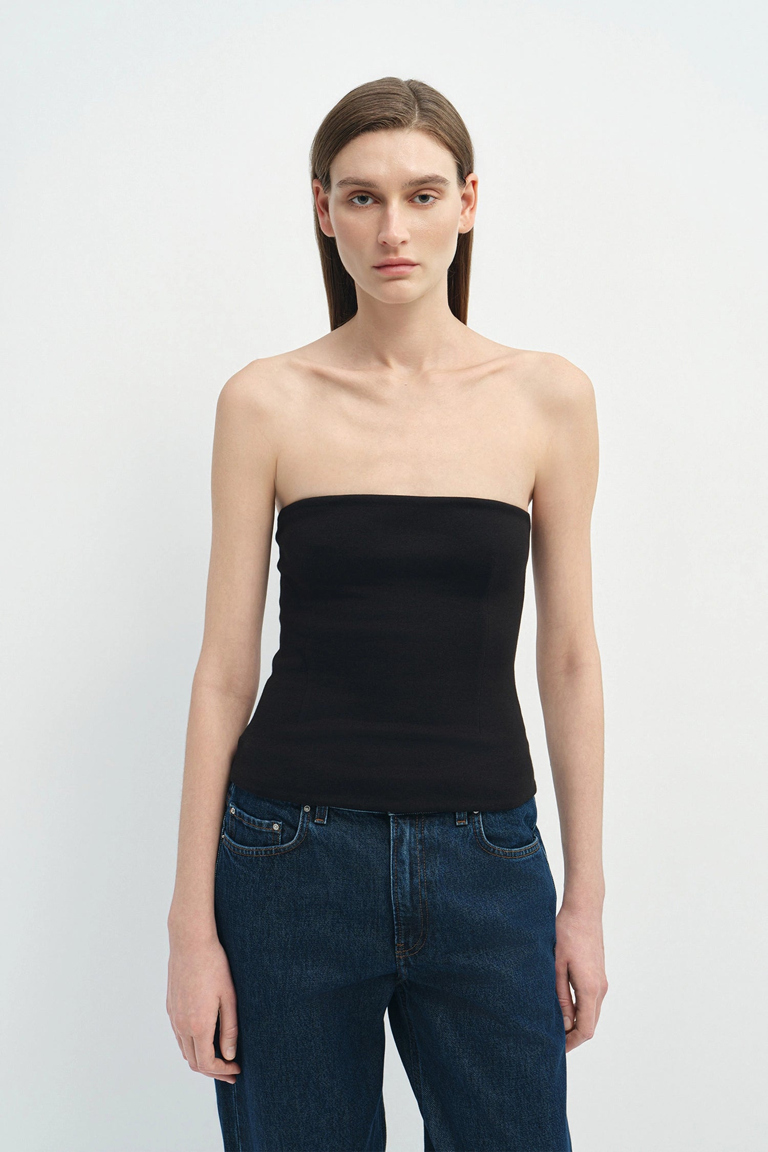 Demi Zip Back Bandeau Top Black