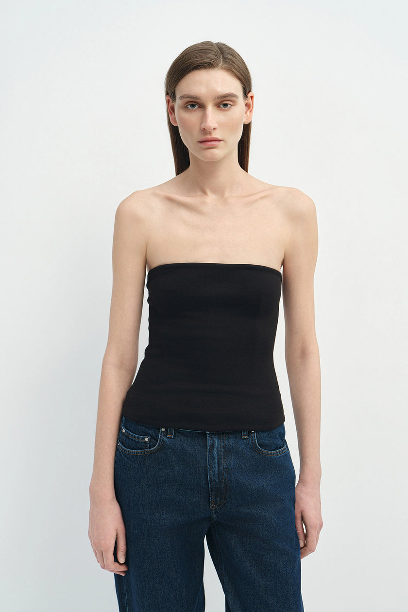 Demi Zip Back Bandeau Top Black