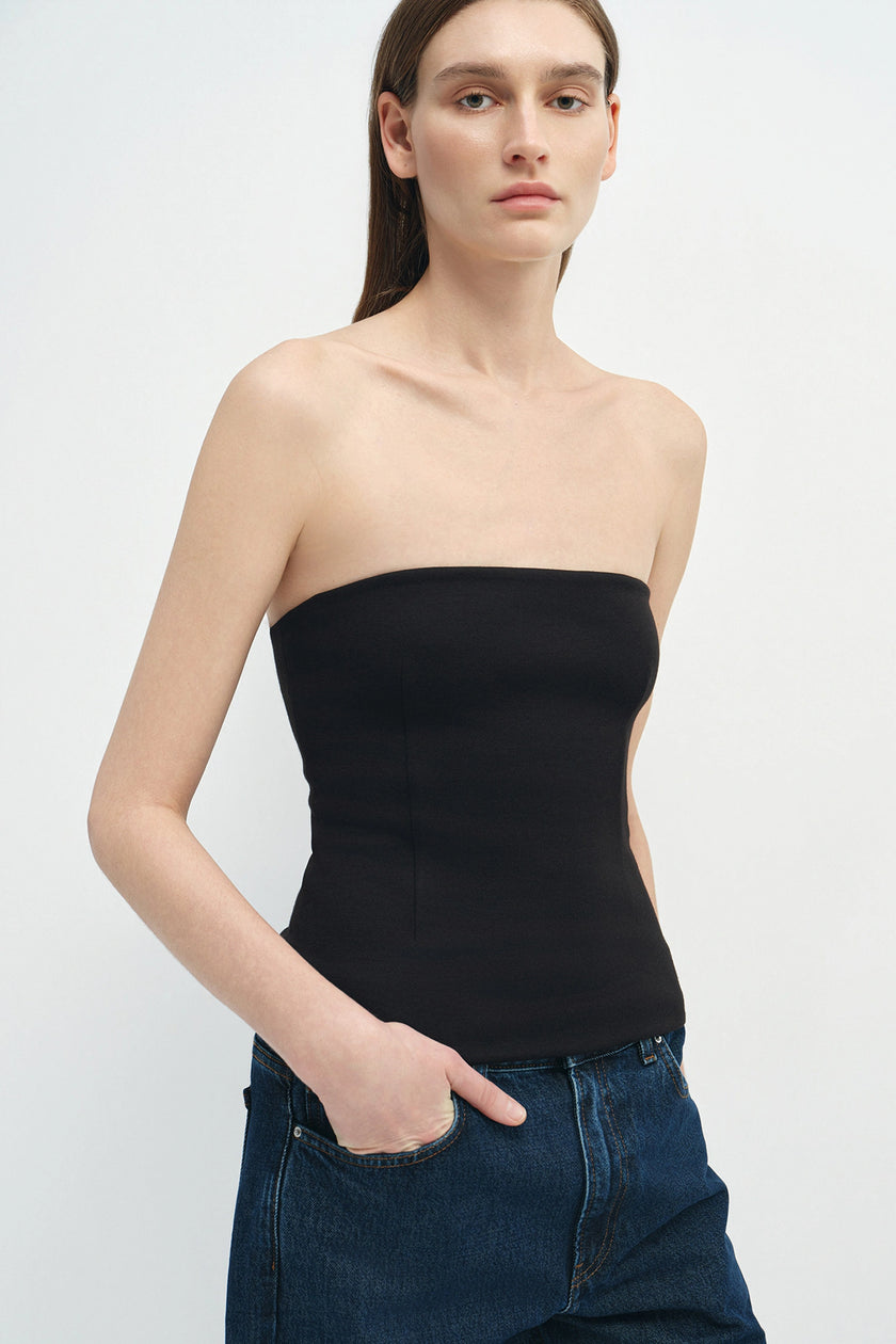 Demi Zip Back Bandeau Top Black