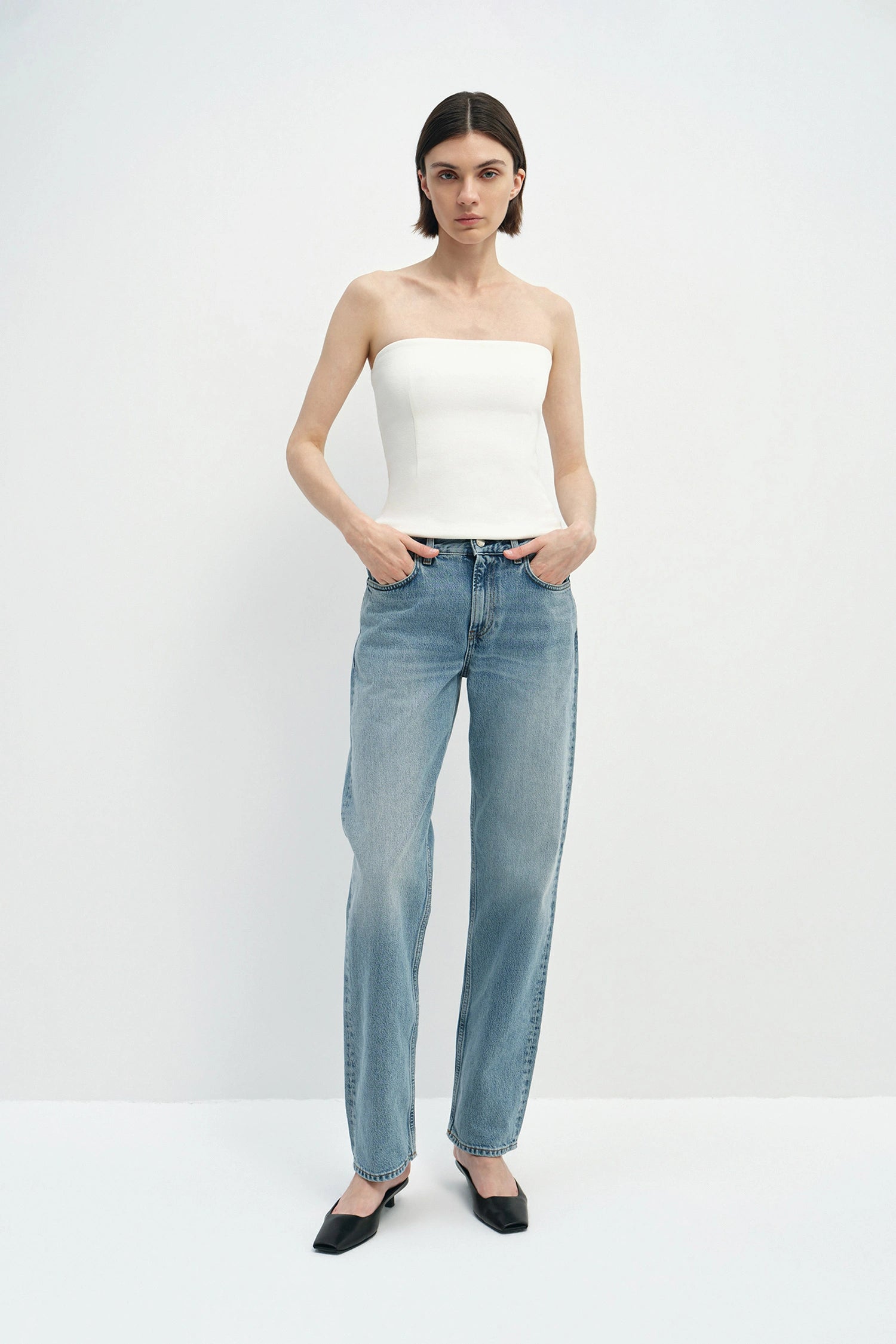 Demi Zip Back Bandeau Top Egret
