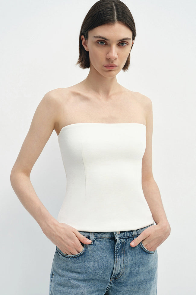 Demi Zip Back Bandeau Top Egret