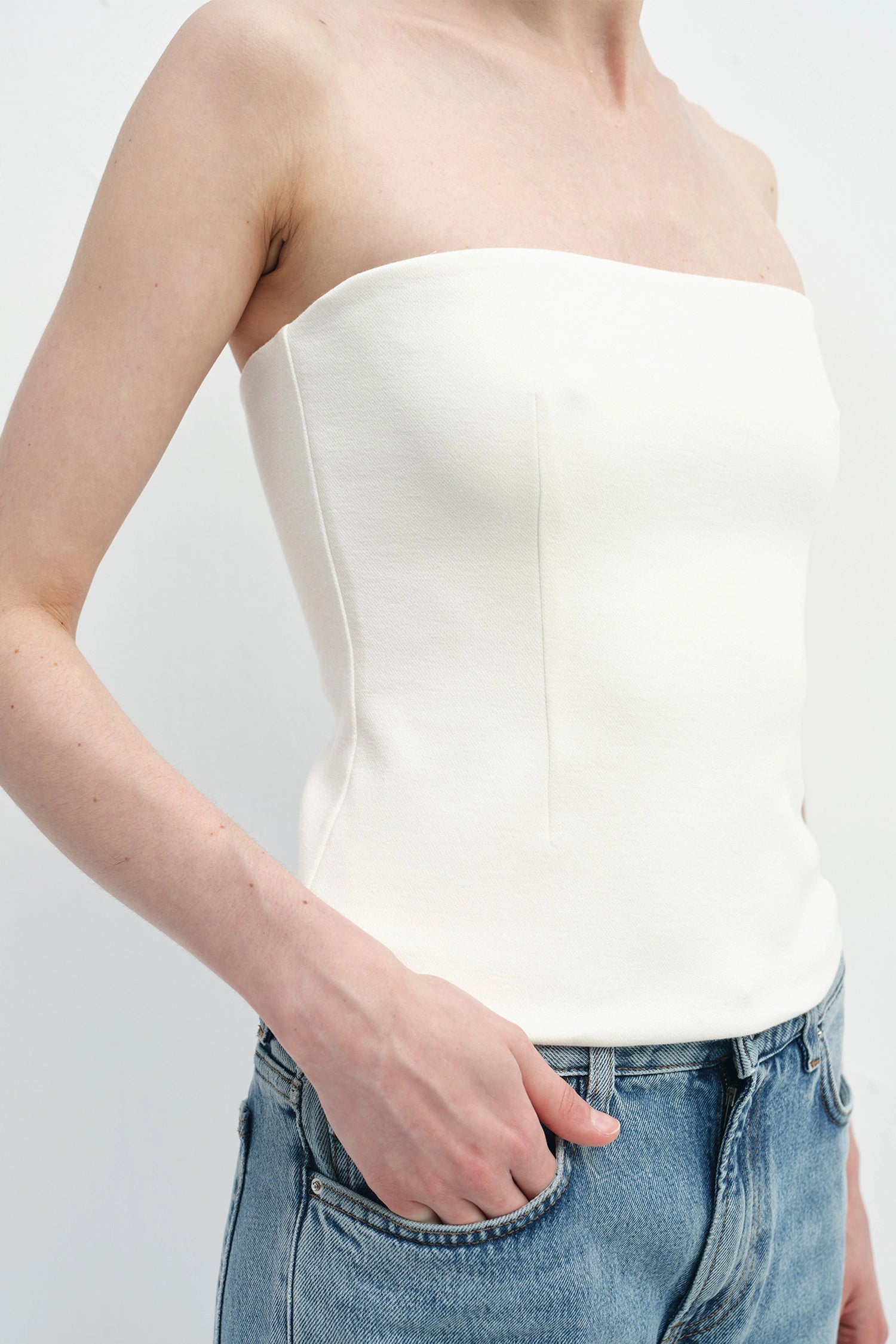Demi Zip Back Bandeau Top Egret