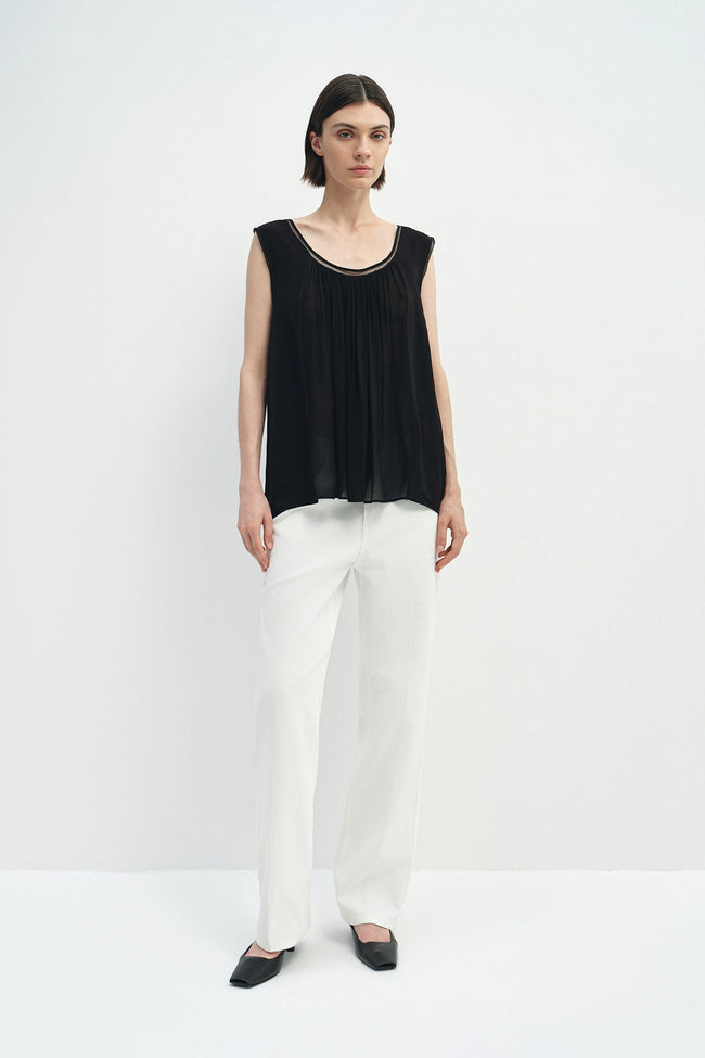 Reverie Scoop Neck Draped Tank Black