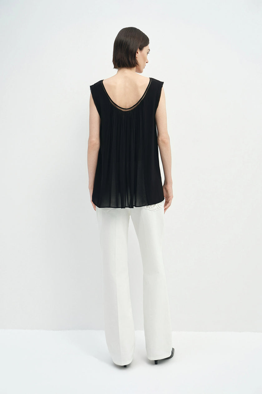 Reverie Scoop Neck Draped Tank Black