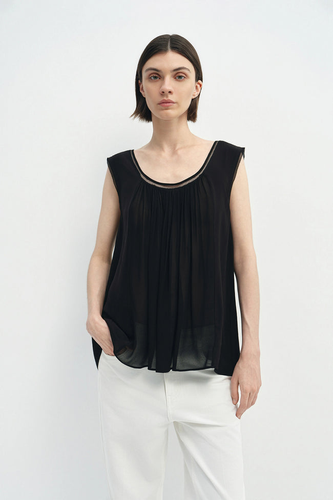 Reverie Scoop Neck Draped Tank Black