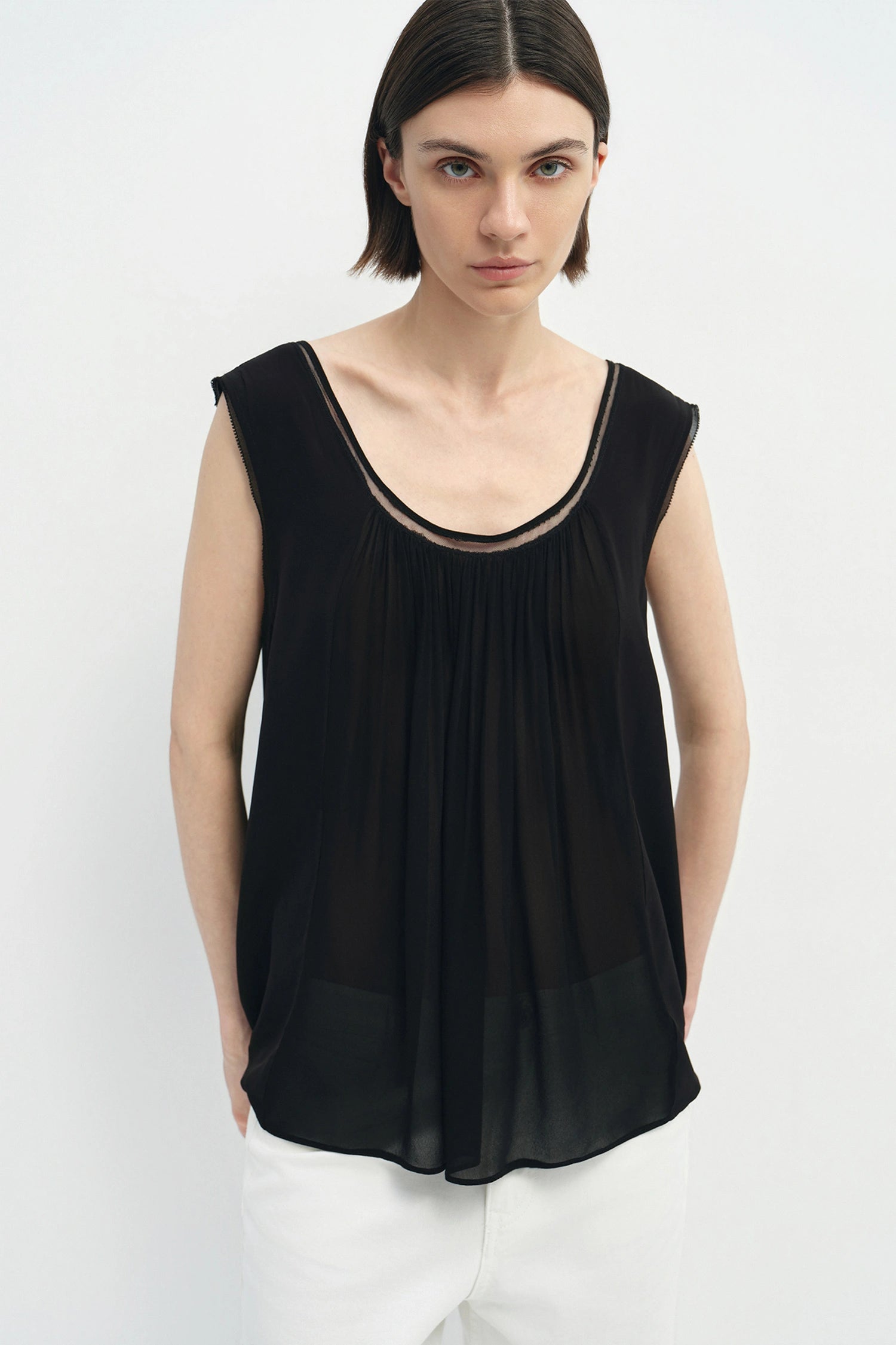 Reverie Scoop Neck Draped Tank Black