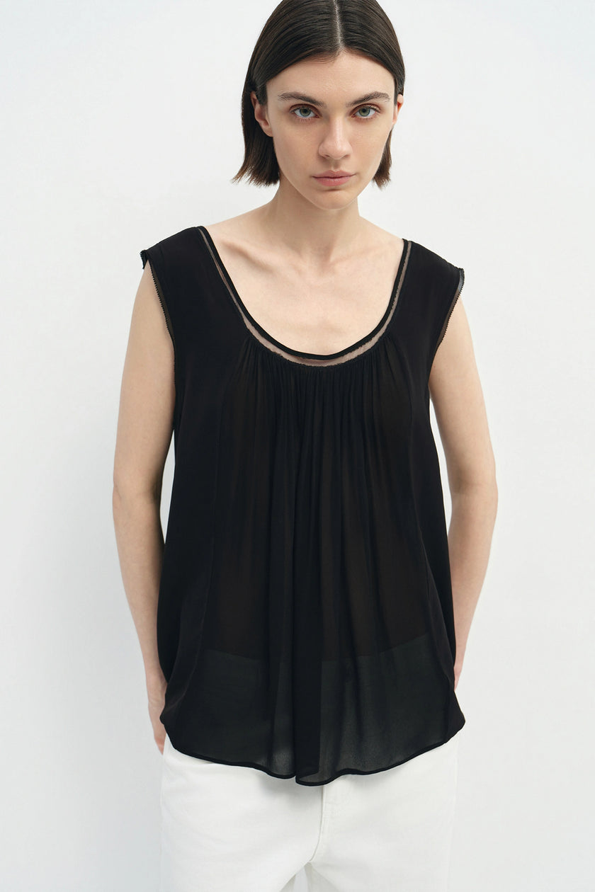 Reverie Scoop Neck Draped Tank Black