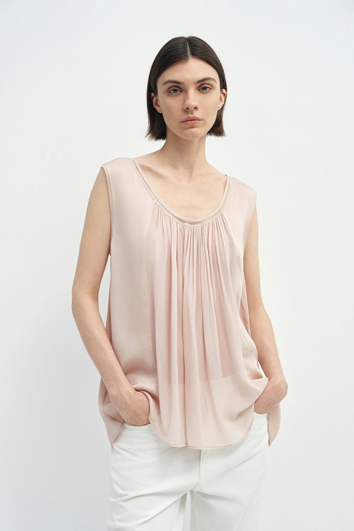 Reverie Scoop Neck Draped Tank Nude Pink
