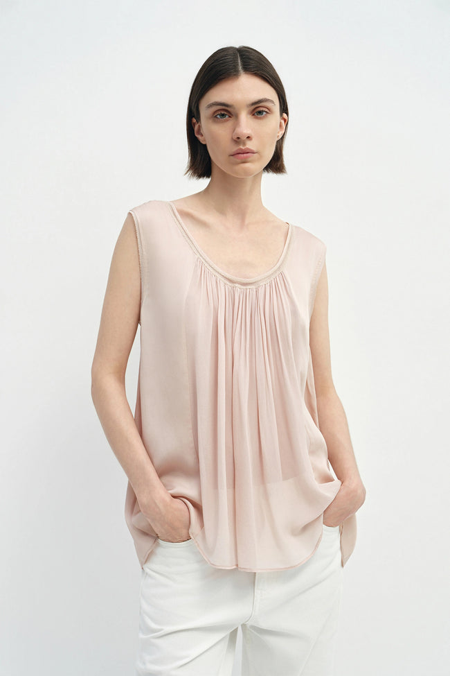 Reverie Scoop Neck Draped Tank Nude Pink