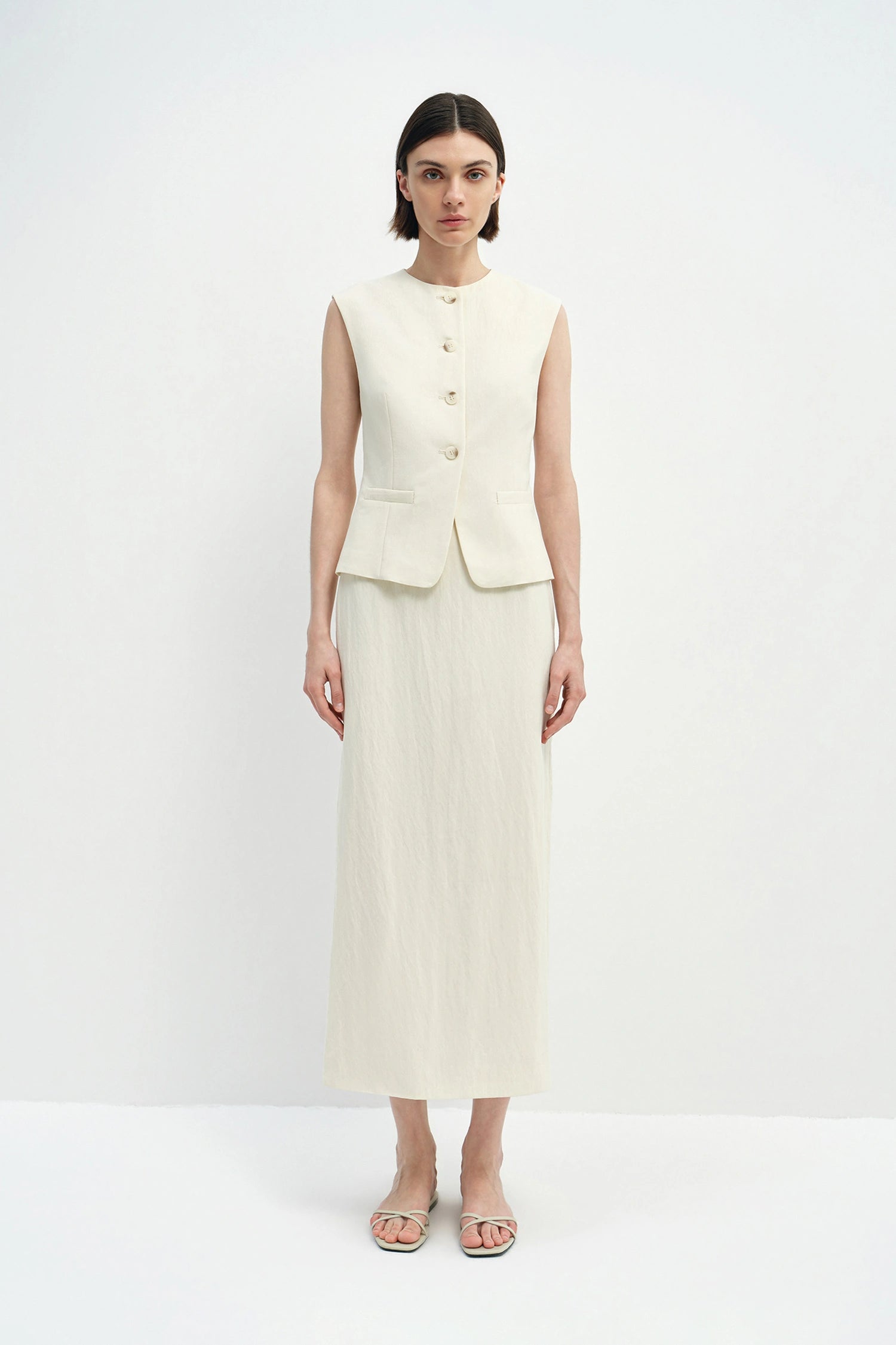 Elira Button Front Vest Egret