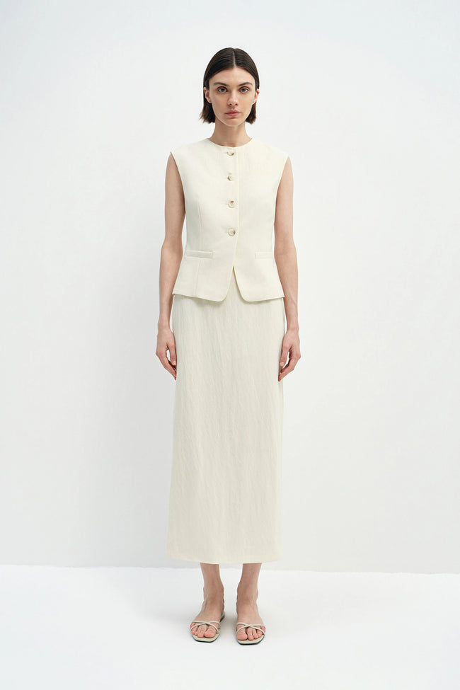 Elira Button Front Vest Egret