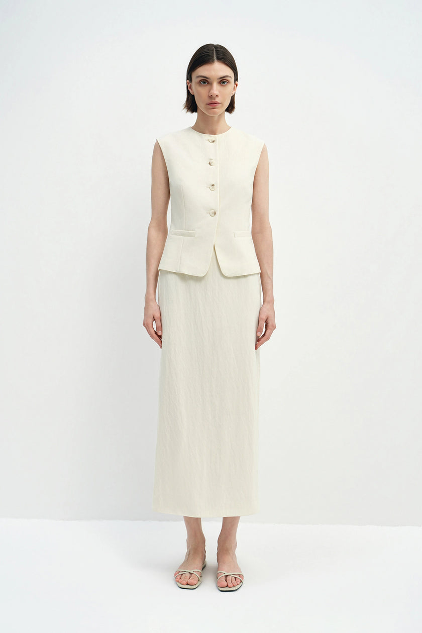 Elira Button Front Vest Egret