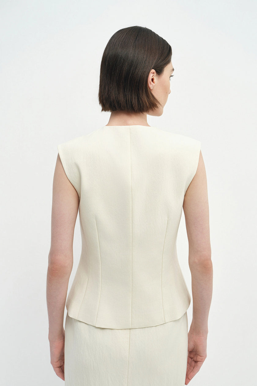 Elira Button Front Vest Egret