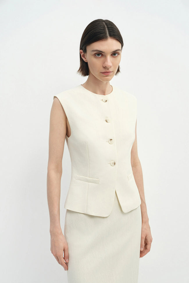 Elira Button Front Vest Egret